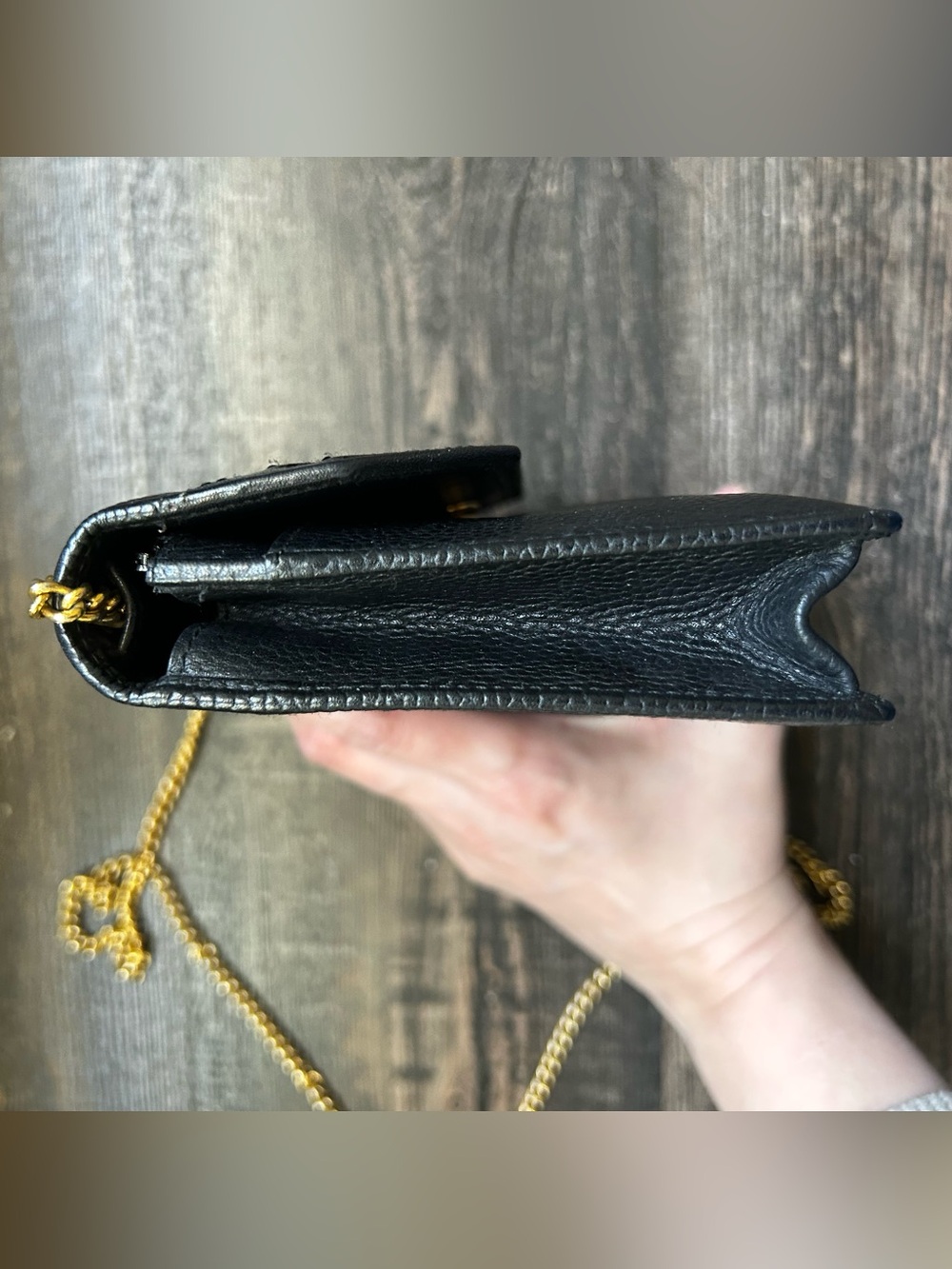 Authentic Vintage Christian Dior Black Leather Chain Clutch Envelope Mini Bag - Picture 4 of 12